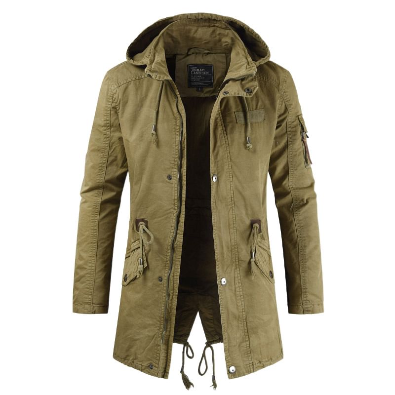 FORSETI - Trenchcoat met opstaande kraag, capuchon, trekkoord in de taille en ritssluiting
