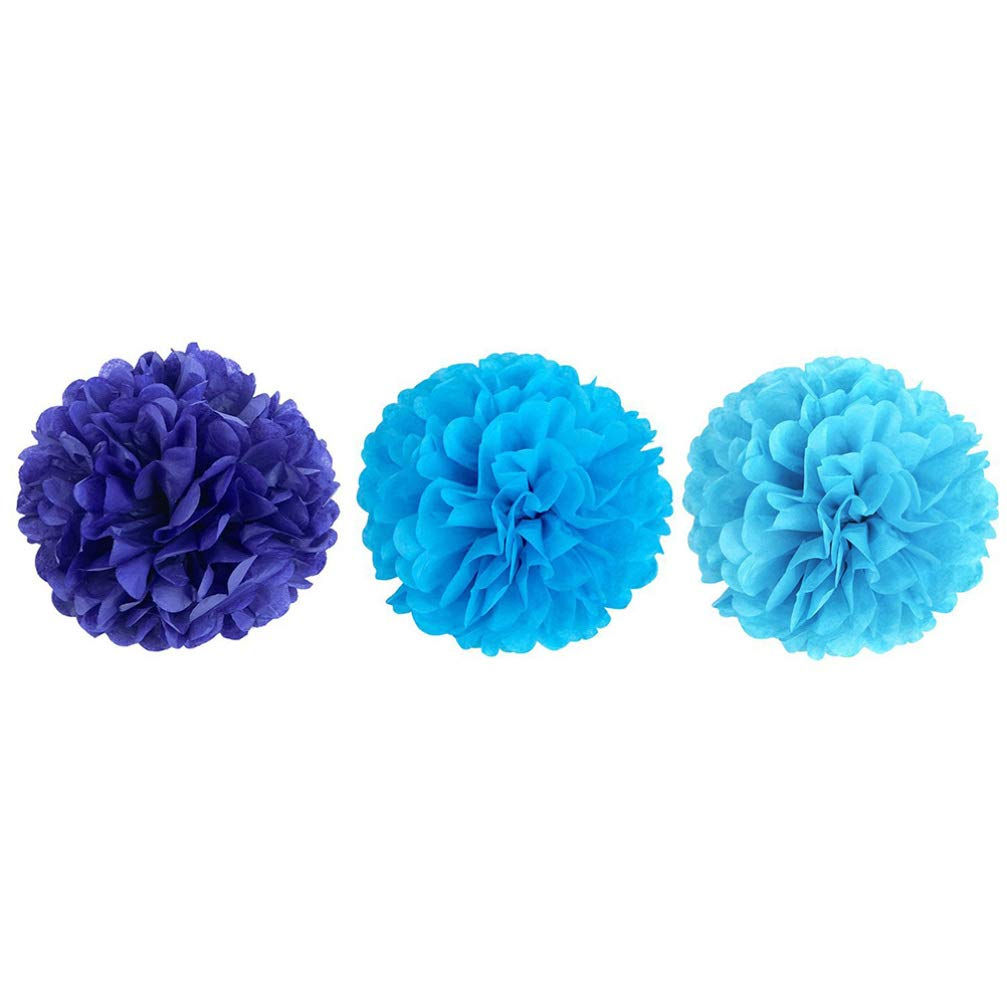 (18er Set) Papier Pompon's Deko Party / Geburtstag / Hochzeit - Hellblau / Dunkelblau