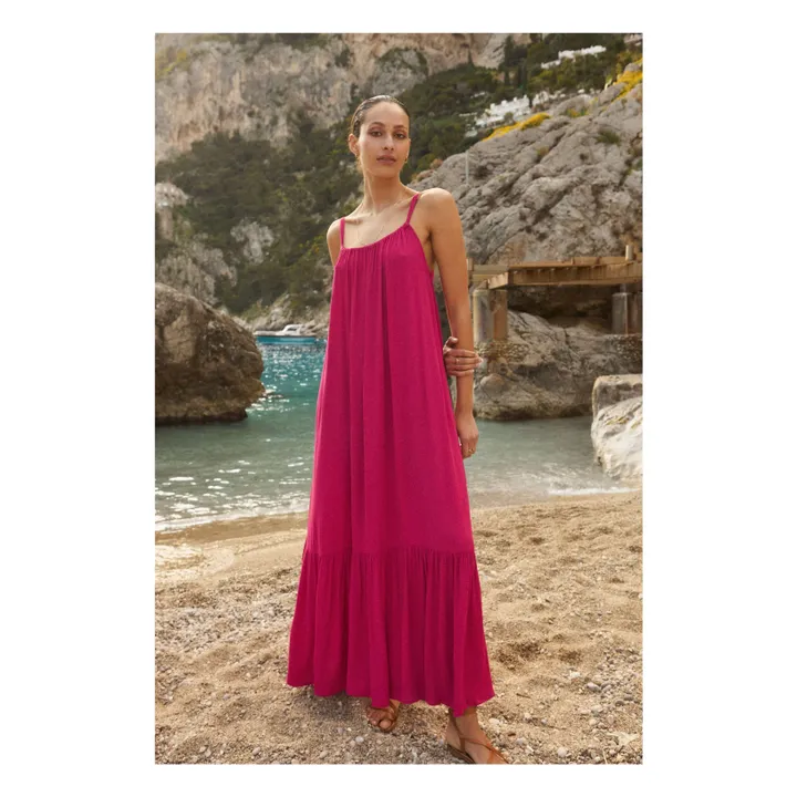 Alma Deia Robe Longue Dos Nu en Viscose | Rose fuschia