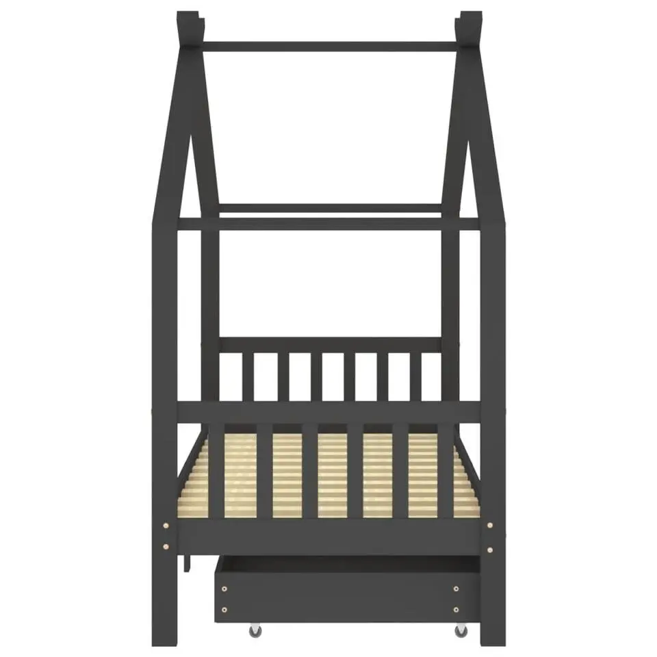 vidaXL - Kinderbed met lades - Donkergrijs - Grenenhout - 90x200 cm