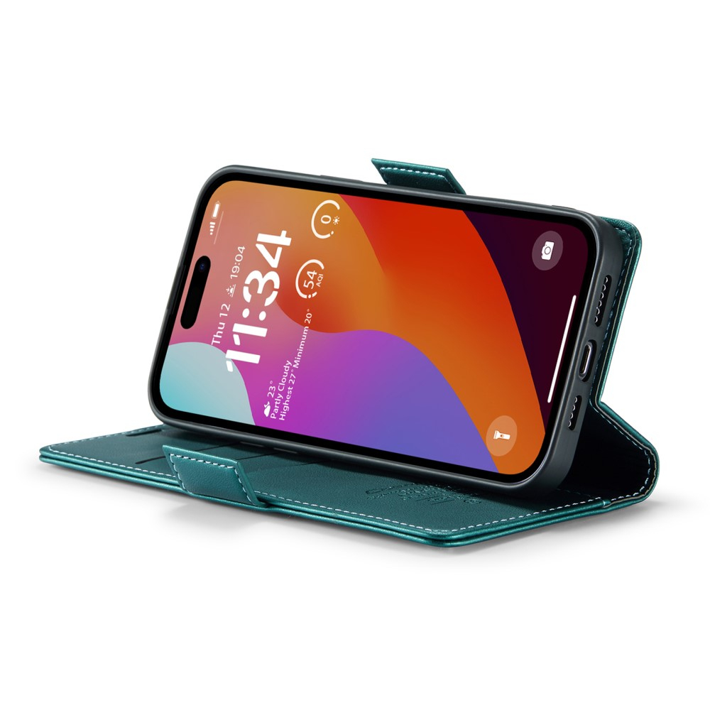 iPhone 16 Pro Max Leder Tasche Flip Wallet Etui mit Kartenfächern Litchi Look (RFID Schutz) - Grün