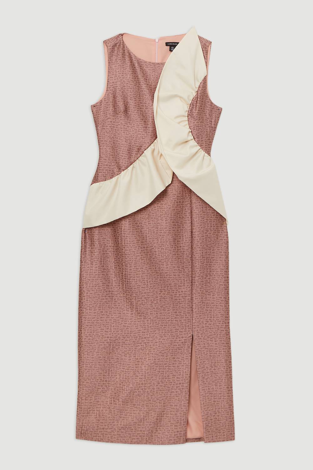 KarenMillen Robe midi texturée, ajustée, en taffetas contraste avec volant