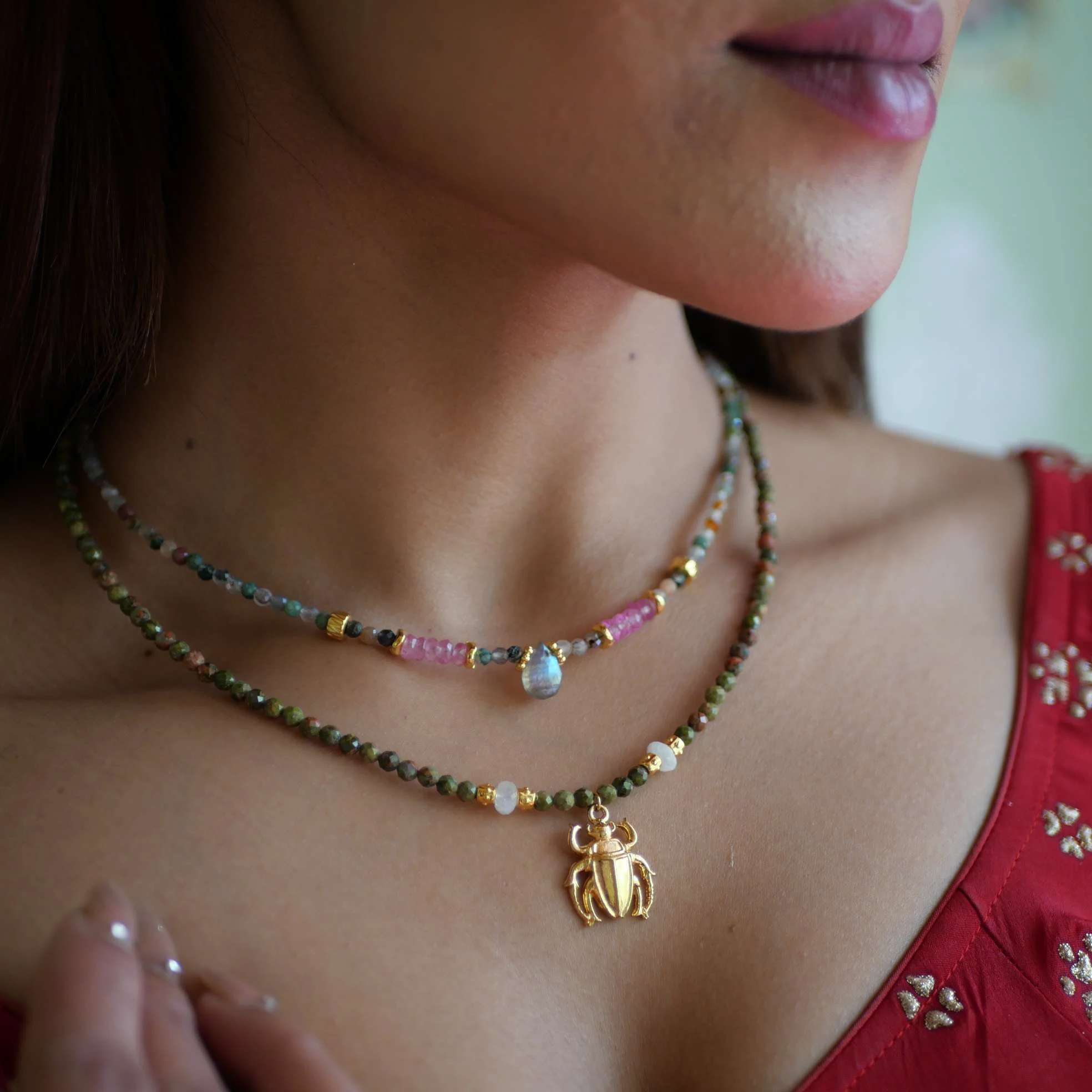 GAJRA - Collier agate indienne et topaze rose | Multicolore