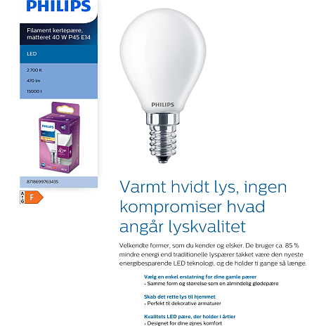Philips LED kronepære 40W - varmt hvidt lys