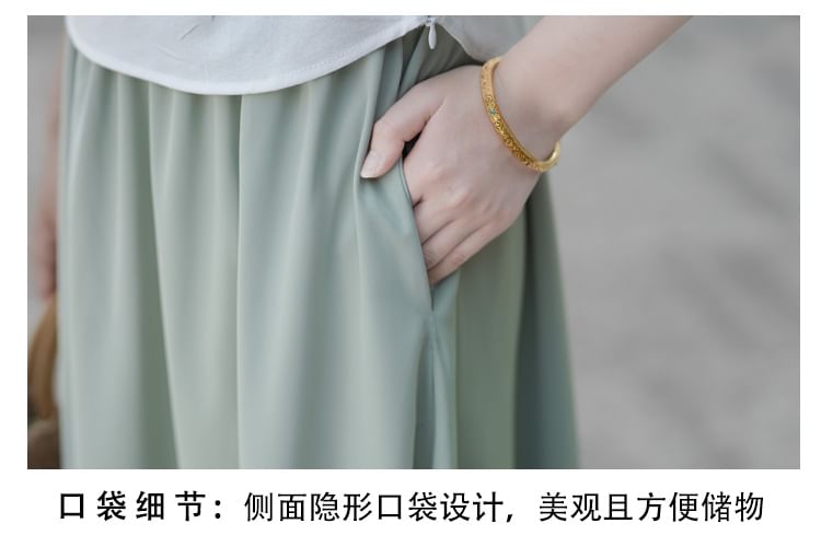 Fioridi - Hanfu-top met elleboogmouwen, geborduurde kikker en knopen / Midi-A-lijn rok met hoge taille