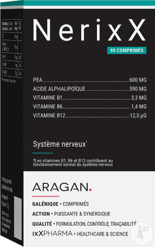 ixX Pharma Nerixx Système Nerveux PEA, Acide Alpha-Lipoïque & Vitamines B Actives 90 Comprimés