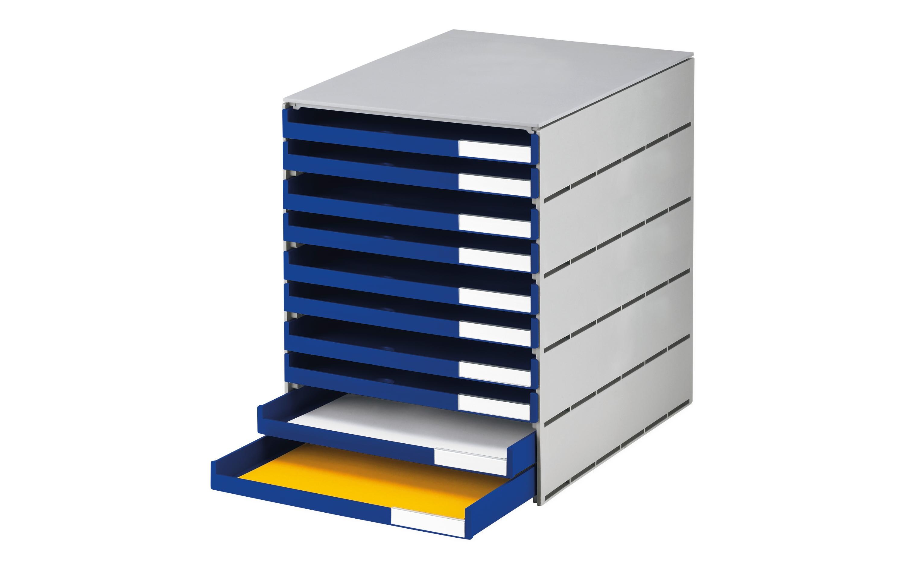 Schubladenbox Styroval Pro 10 Schubladen, Blau, offenGehäuse mit offenen Schubladen