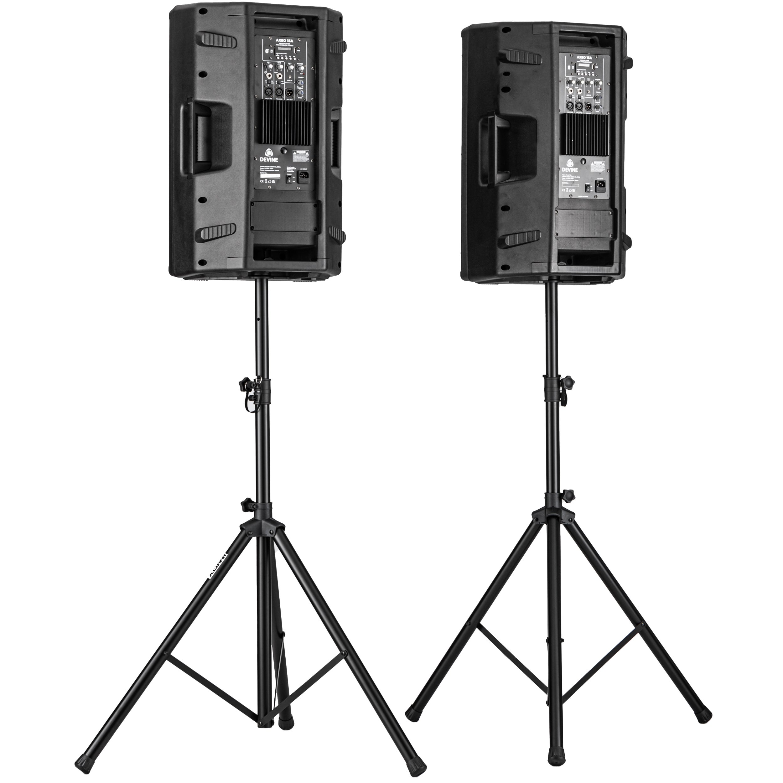 Devine Axeo 15A grote speakerset met statieven voor feestjes