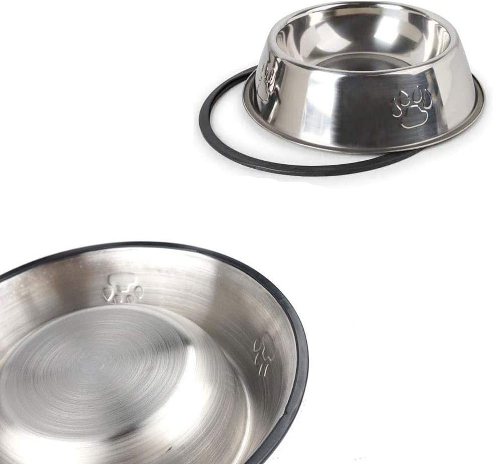 (4er Set) Edelstahl Haustier Futternapf Rutschfeste Fress Napf Wasser Schale   Futter Löffel für Katzen / Hunde - Silber