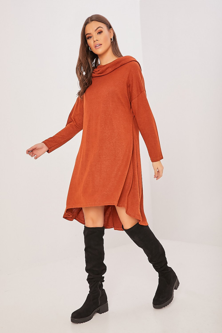Robe sweat à capuche marron ample