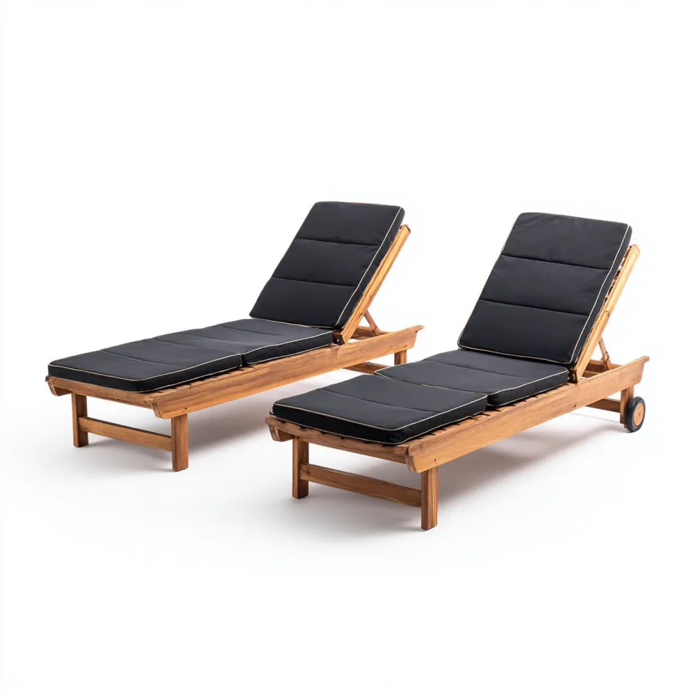 Gartenliege Set Holz 200x60x30 cm - Schwarz - Verstellbar
