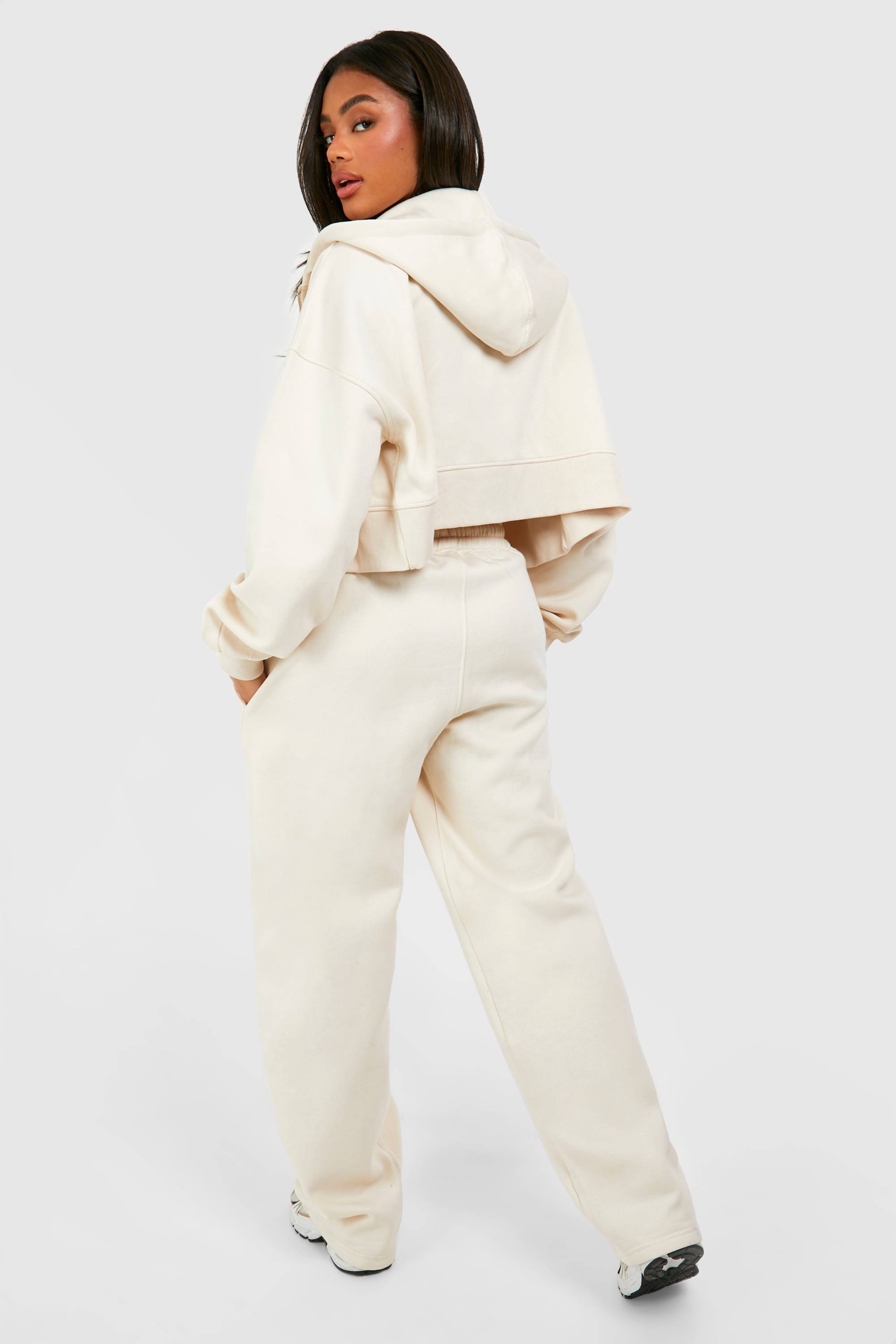 boohoo Deep Hem Crop Top 3 Piece Hooded Tracksuit