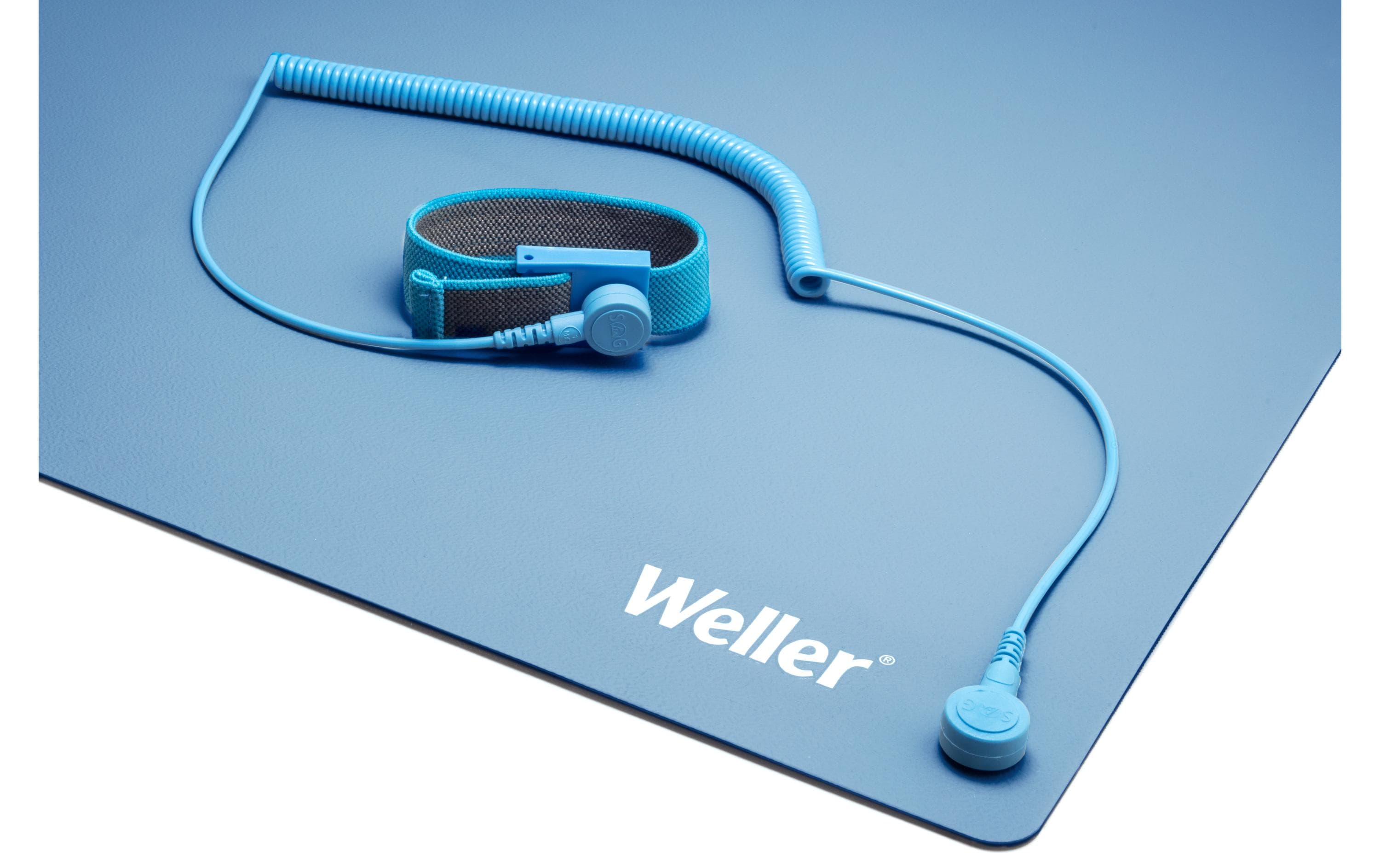 Tisch-Lötmatte Set ESD Premium 900 x 600 mm, BlauESD-Premium-Tisch-Lötmatte-Set mit Armband und Spiralkabel