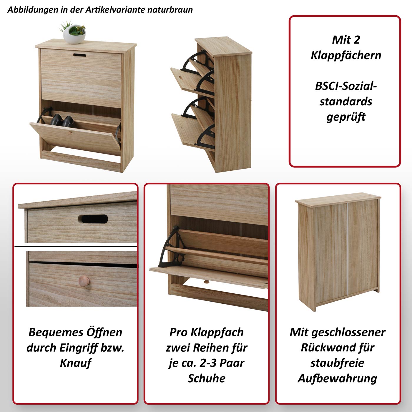 Schuhkipper MCW-K45, Schuhschrank Schuhregal, 81x60x25cm 2 Klappen, MDF aus Paulownia ~ shabby weiß