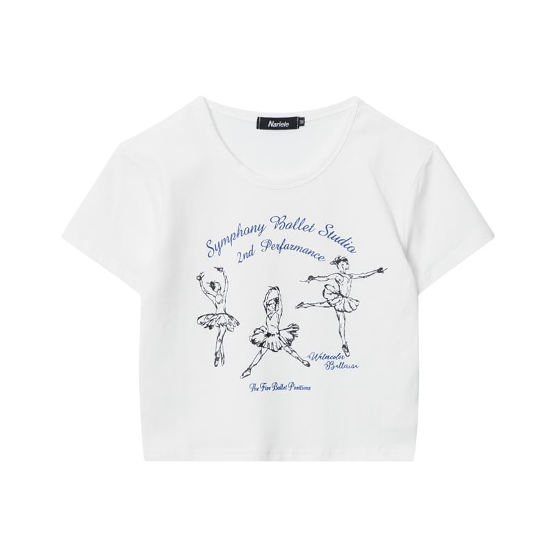 Nariele - Korte mouw ballet- en letterprint slim-fit crop top