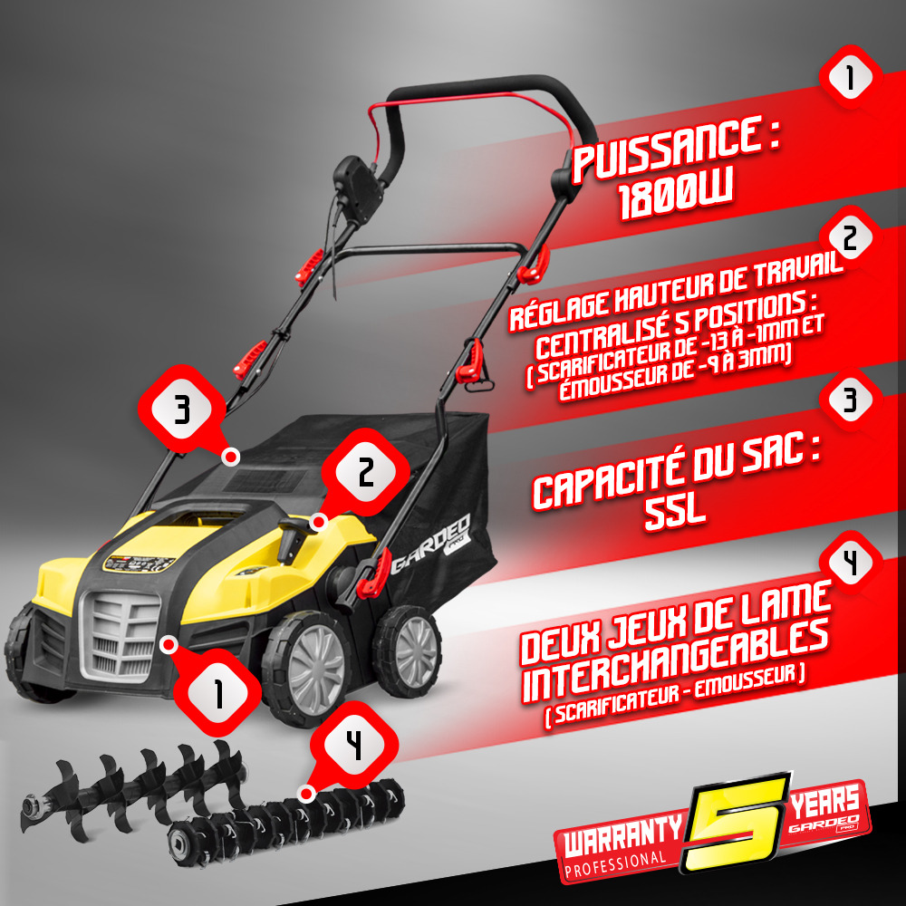 Scarificateur emousseur electrique 1800w - 40cm