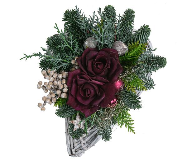 Weihnachtliches Grabgesteck, herzförmig