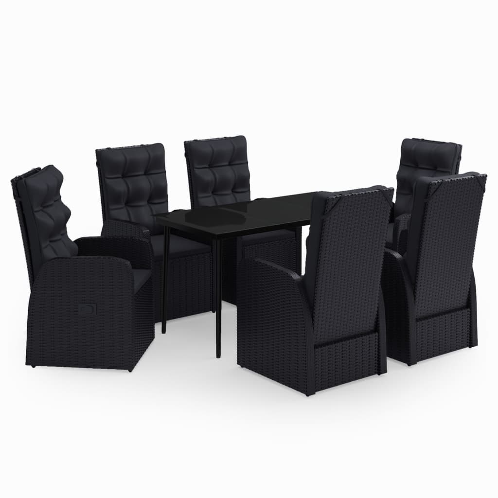 Mobilier de salle à manger de jardin avec coussins 7 pièces noir