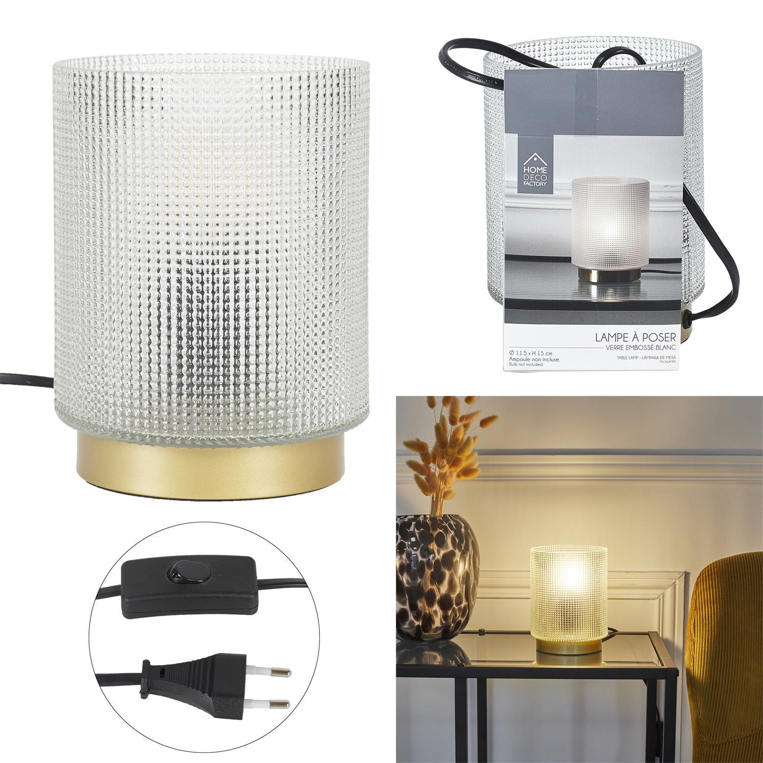 LAMPE A POSER VERRE EMBOSSE BLANC