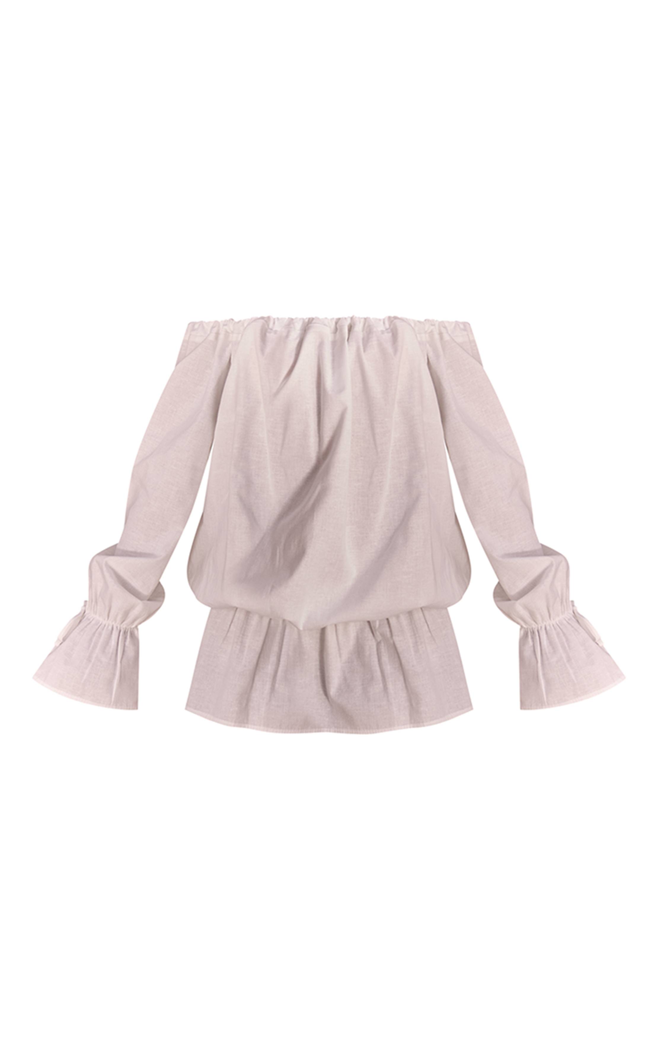 Blanc Robe Droite À Épaules Dénudées Effet Lin Avec Ourlet À Volants