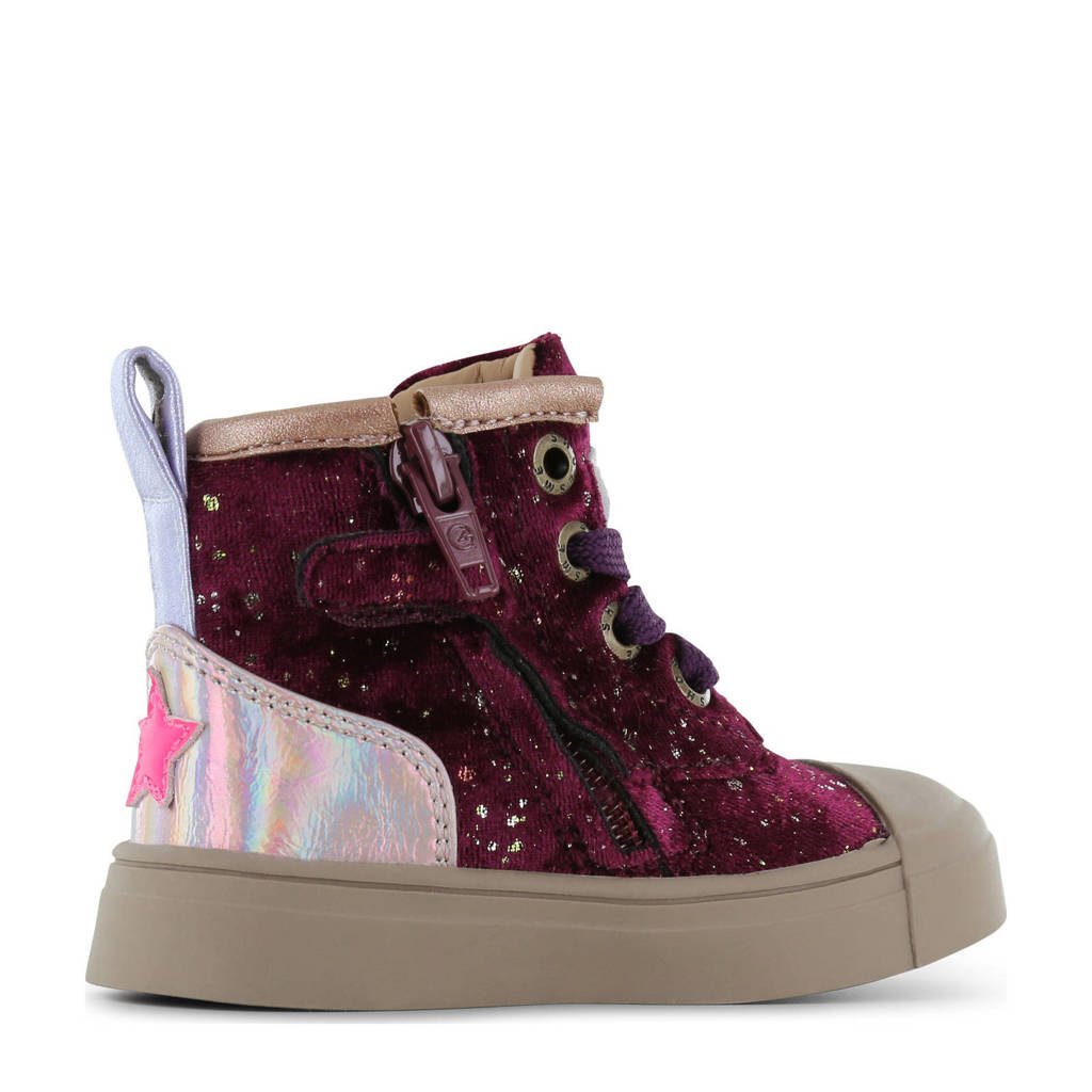 Shoesme fluwelen sneakers bordeauxrood