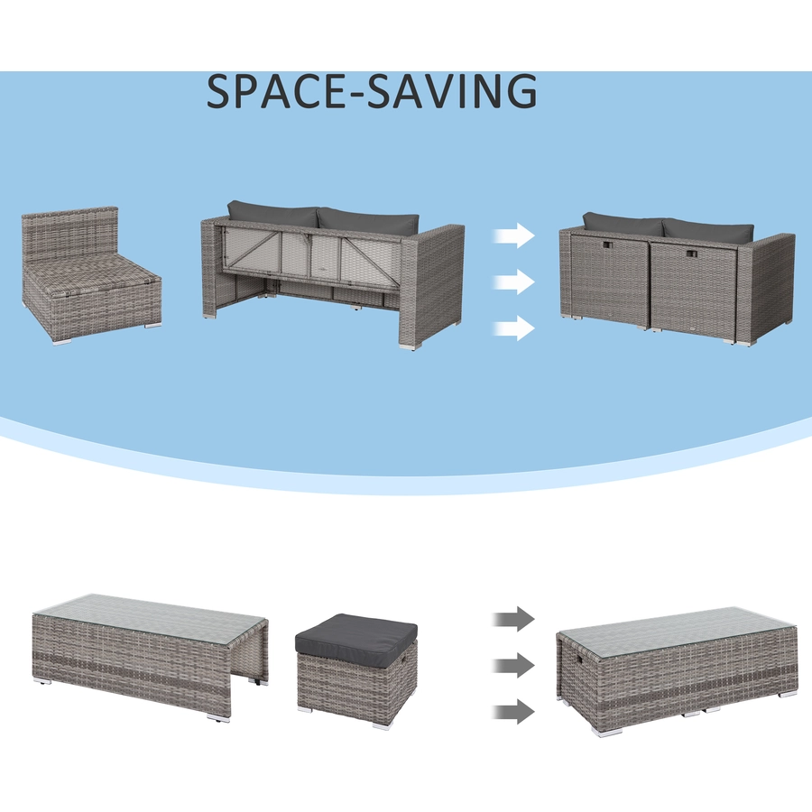 Outsunny Rattan Gartensitzgruppe als 6-teiliges Set grau