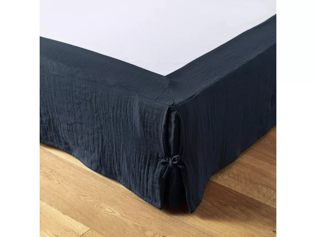 Cache sommier double gaze de coton marine 90x190 cm