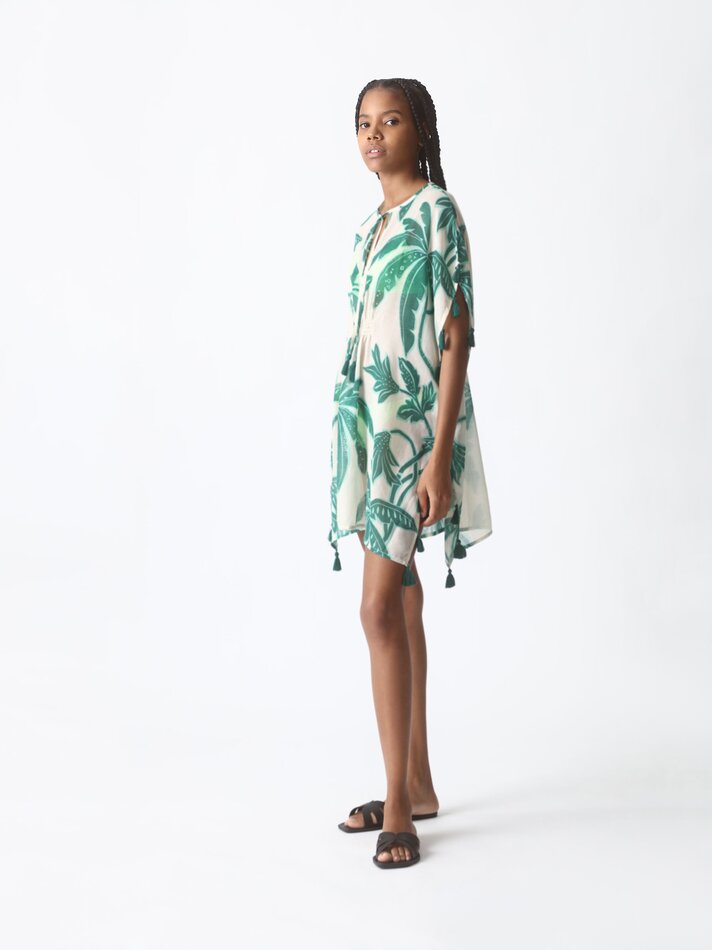 Caftan com franjas - Verde claro
