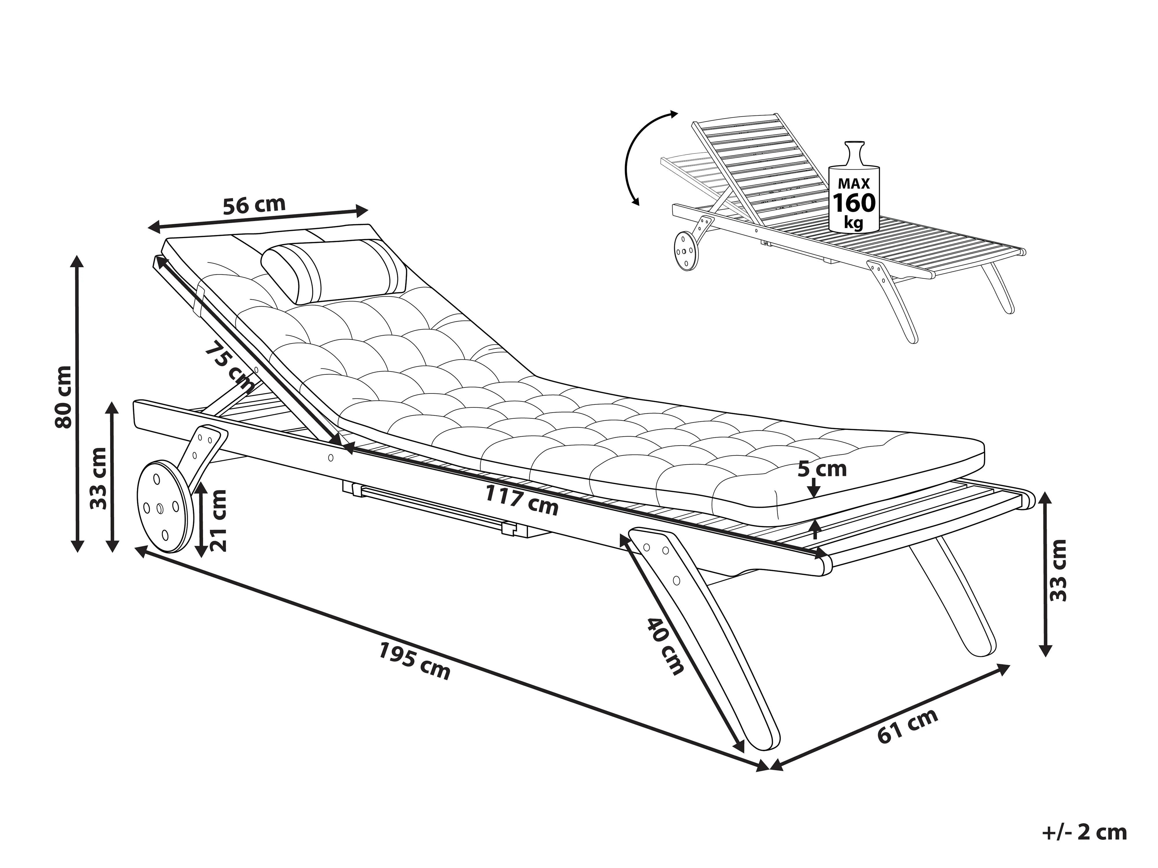 Ligstoel met kussen CESANA PREMIUM Acaciahout Grijs melange