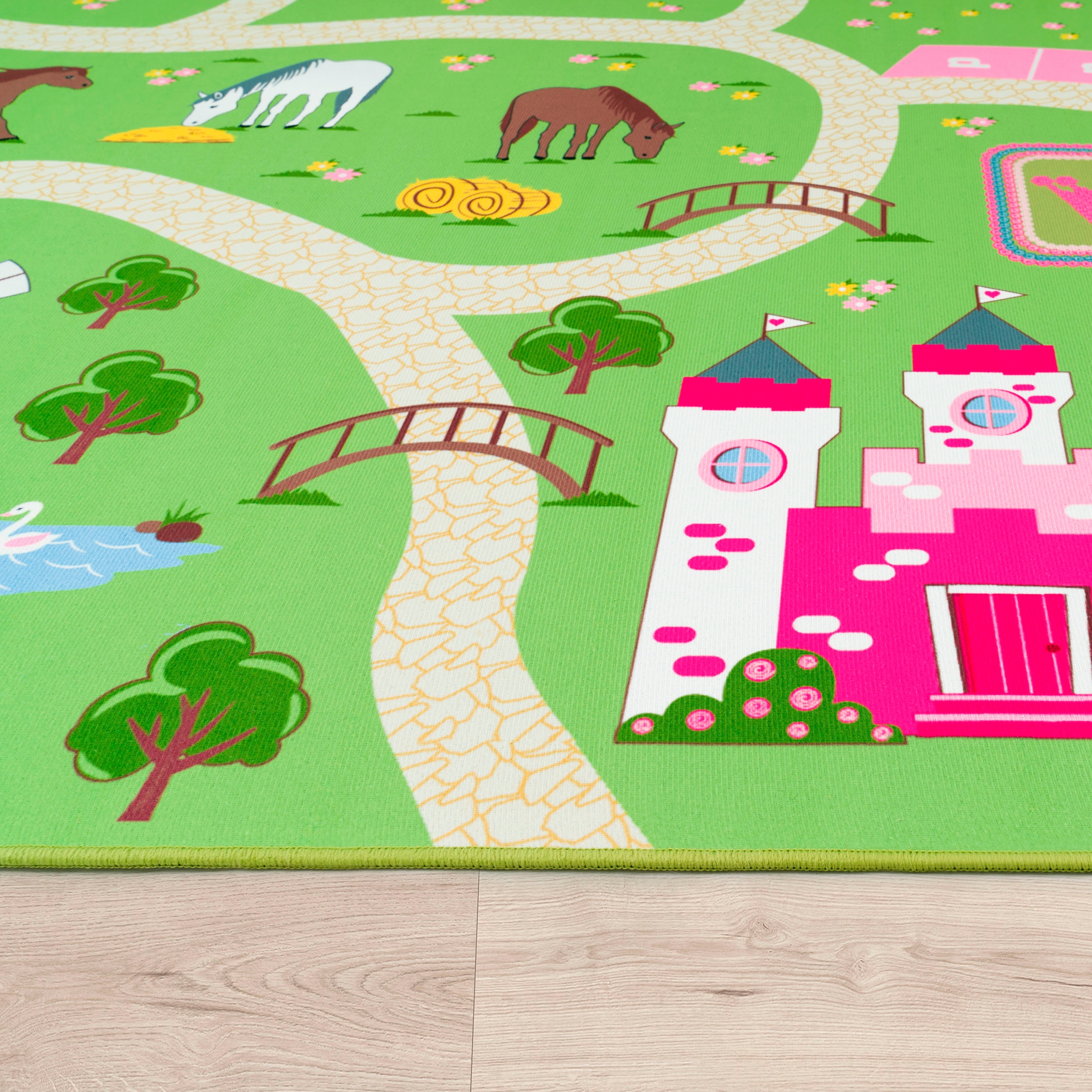 Paco Home Kinderteppich »Bino 560« rund 4 mm Höhe Kurzflor, Strassen-Spiel-Teppich, Motiv Bauernhof, Kinderzimmer