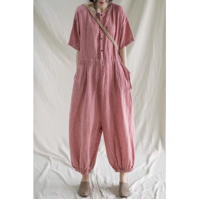 ZIMO - Harem-jumpsuit met korte mouwen en ruitmotief