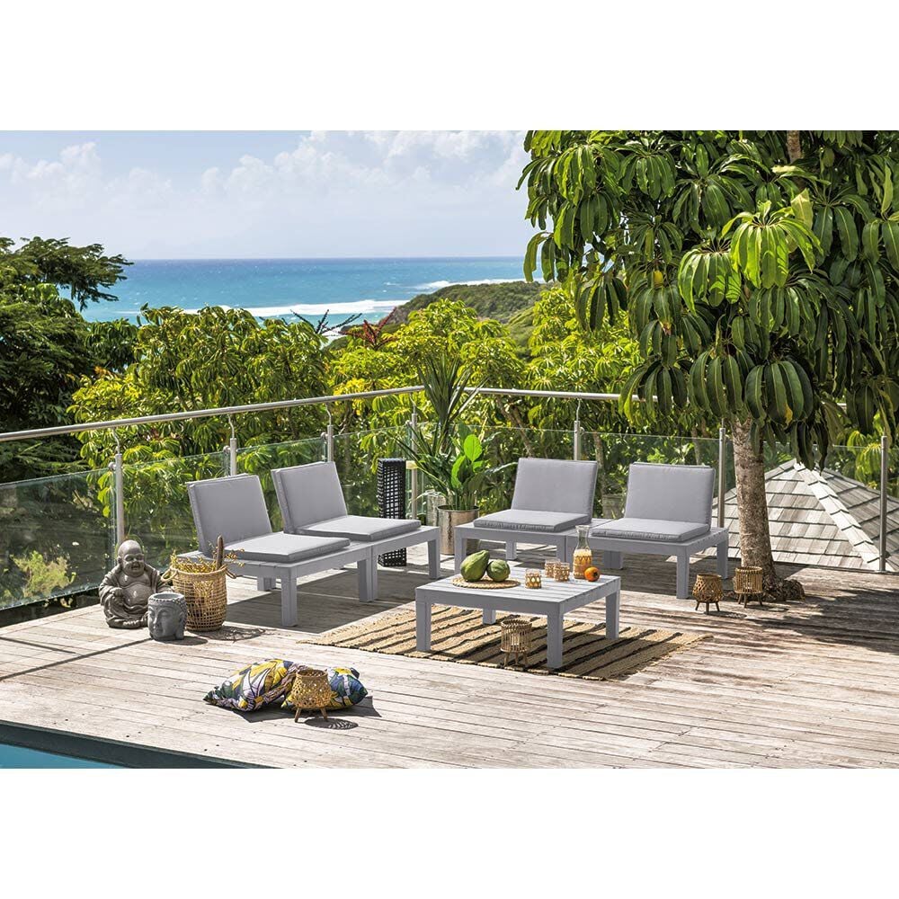 Salon de jardin Relax modulable assise basse 4 personnes gris foncé