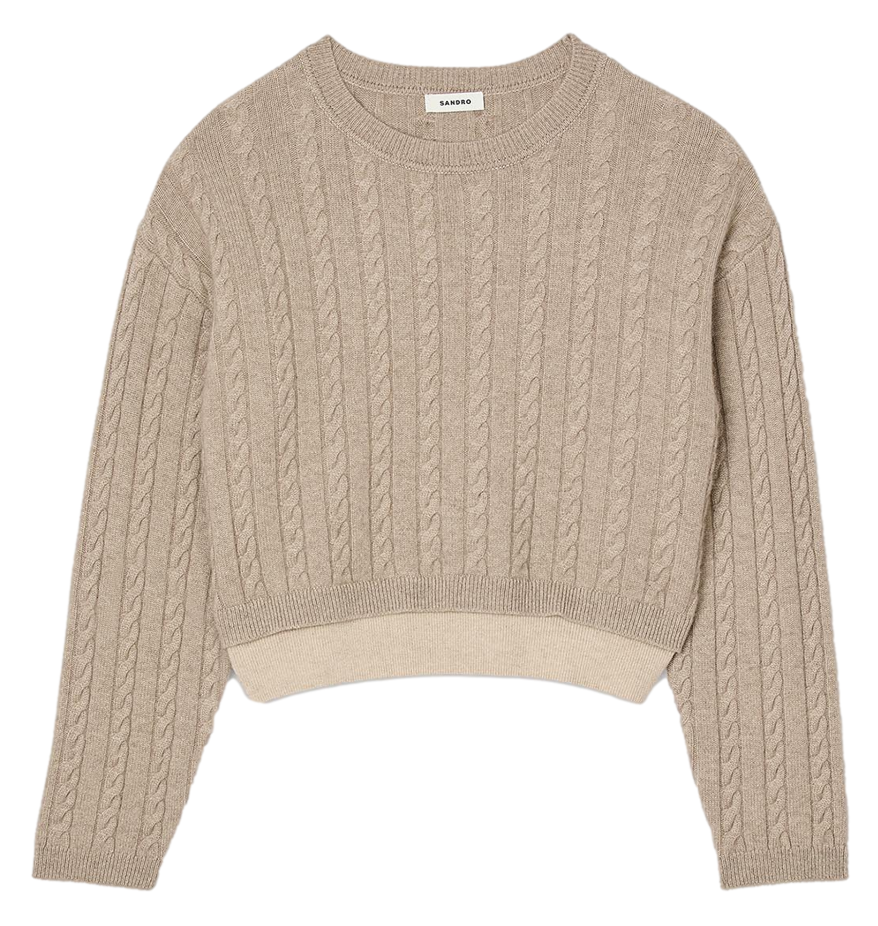 Pull col rond en laine mélangé | Beige