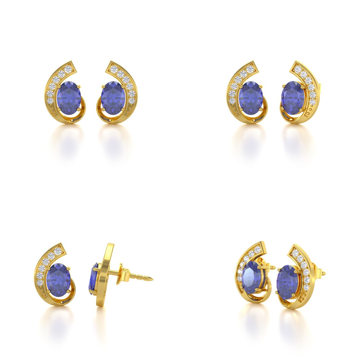 Boucles d'oreilles ADEN Or 585 Jaune Fleur Tanzanite et Diamants 2.10grs