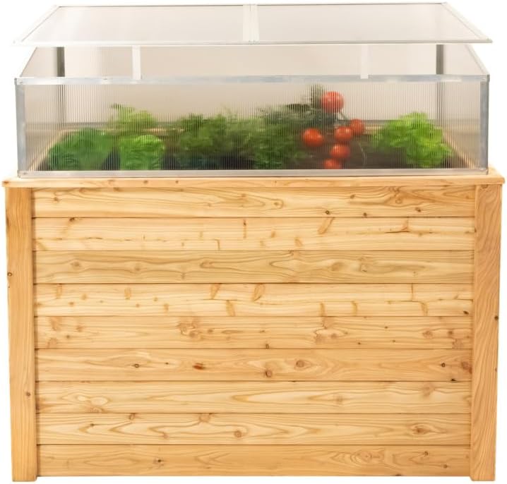 WESTMANN Hochbeet mit Frühbeetaufsatz Klassik Plus 130 | Lärchenholz FSC-Zertifiziert | Aluminiumrahmen | Natur/Silber | 130x65x84cm