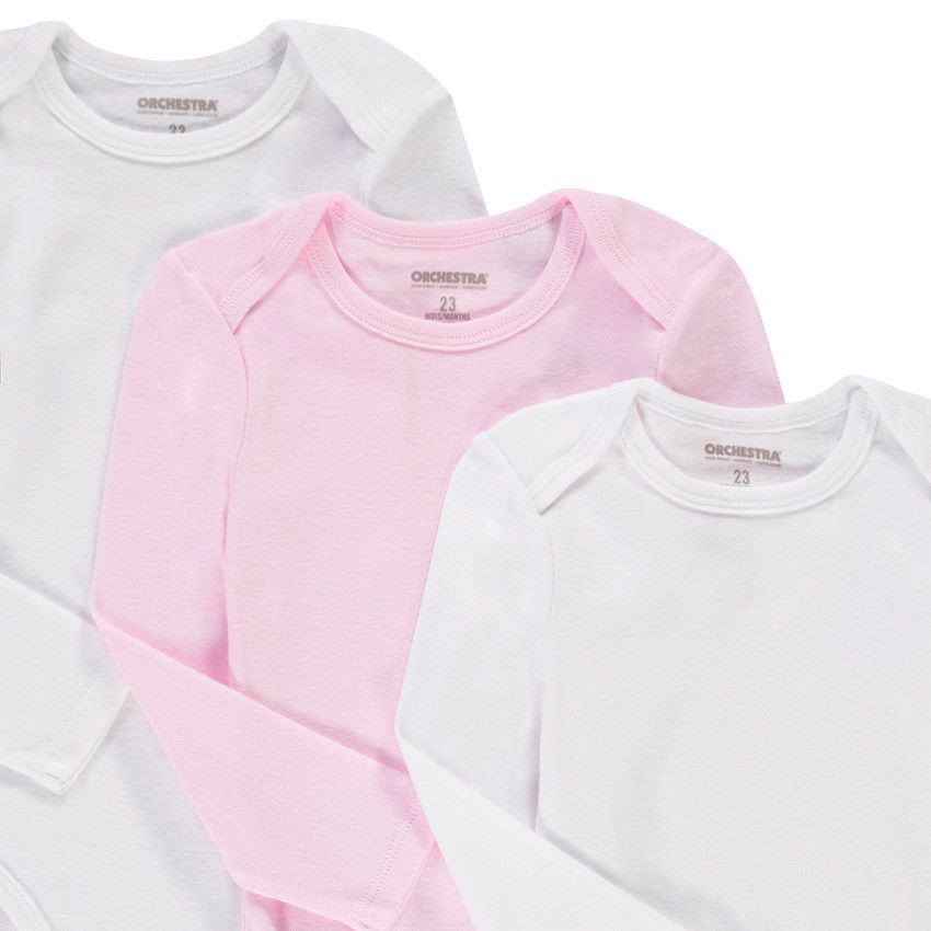 Lot de 5 bodies unis à manches longues pour bébé fille - Blanc