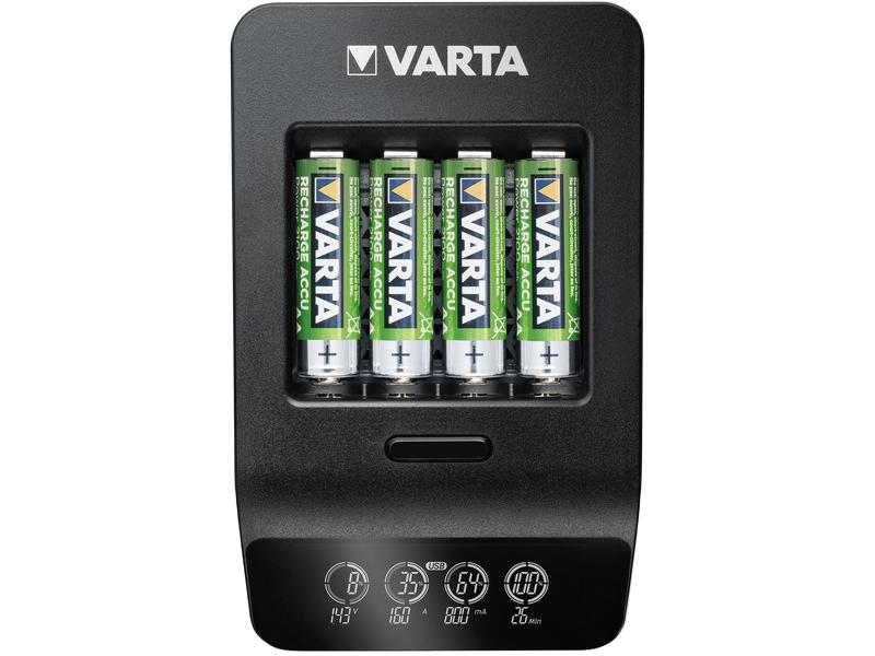 Varta Ladegerät LCD Smart Charger    4x AA 2100 mAh Ladegerät mit Einzelschachtladung und USB-Ladeanschluss