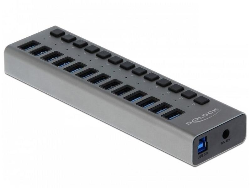 Delock USB-Hub 63738 USB 3.0 - 13x Type-A 13-Port-USB-3.0-Hub mit Metallgehäuse und einzeln aktivierbaren Anschlüssen
