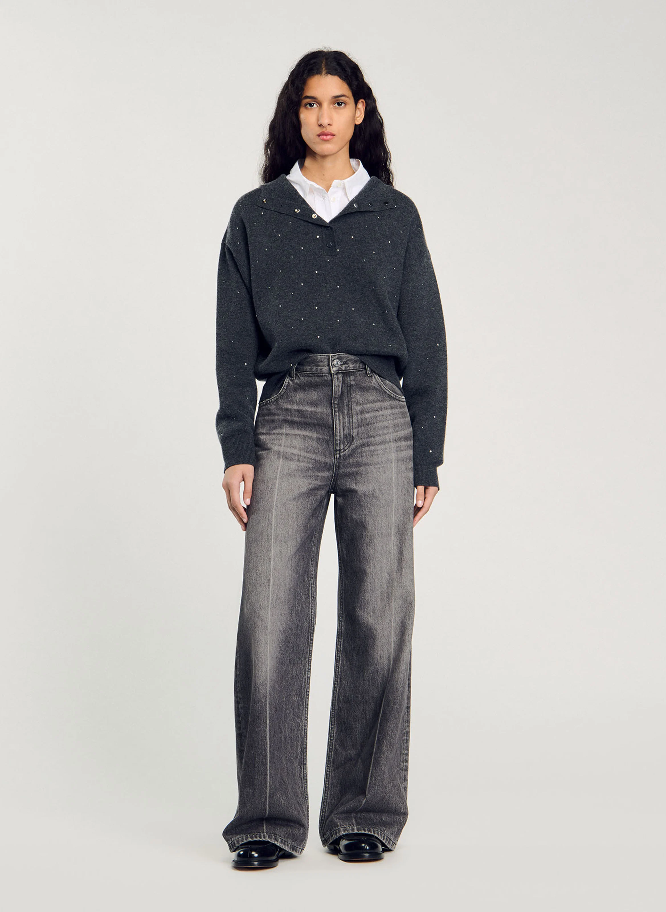Pull col à capuche| Gris