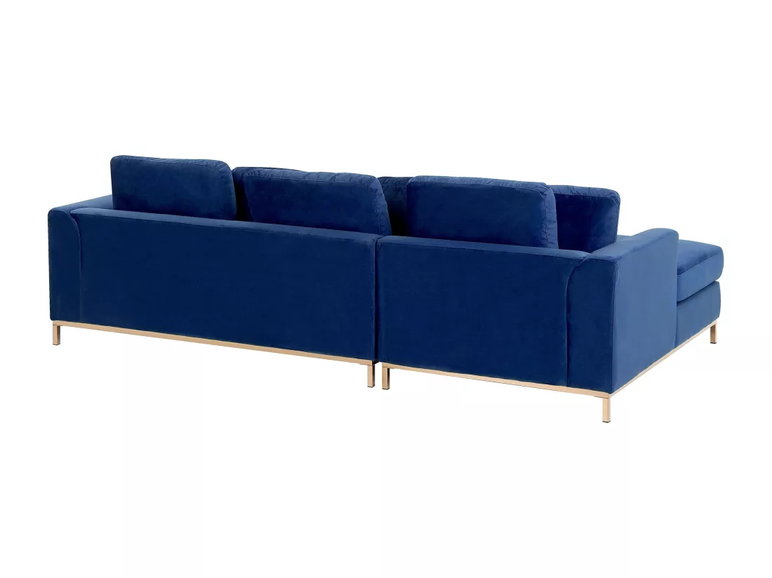 Canapé Angle à gauche en Velours Bleu Foncé Dossier Matelassé Housses Amovibles Oslo