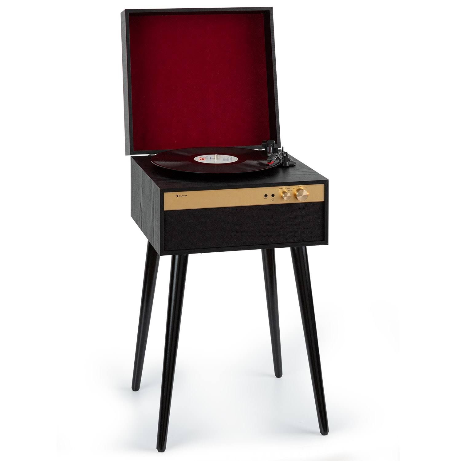 Auna Platine vinyle Berklee TT Case entraînement par courroie 33 1/3 & 45 T/min enceintes stéréo bois