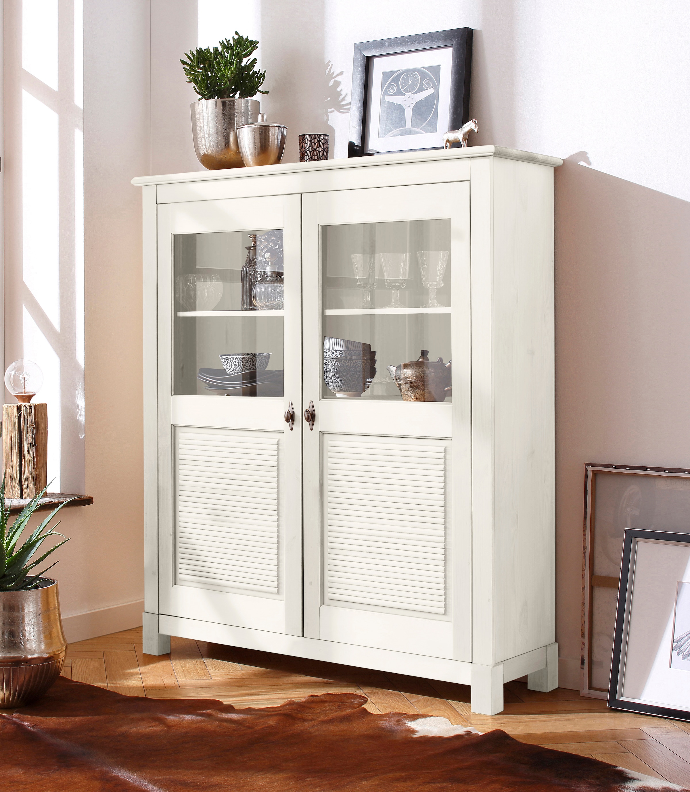 Home affaire Highboard »Rauna« Vitrine, Breite 111,6 cm, aus massiver Kiefer
