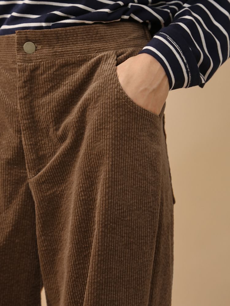 lolliert - Mid Rise Plain Corduroy Loose Fit Pants