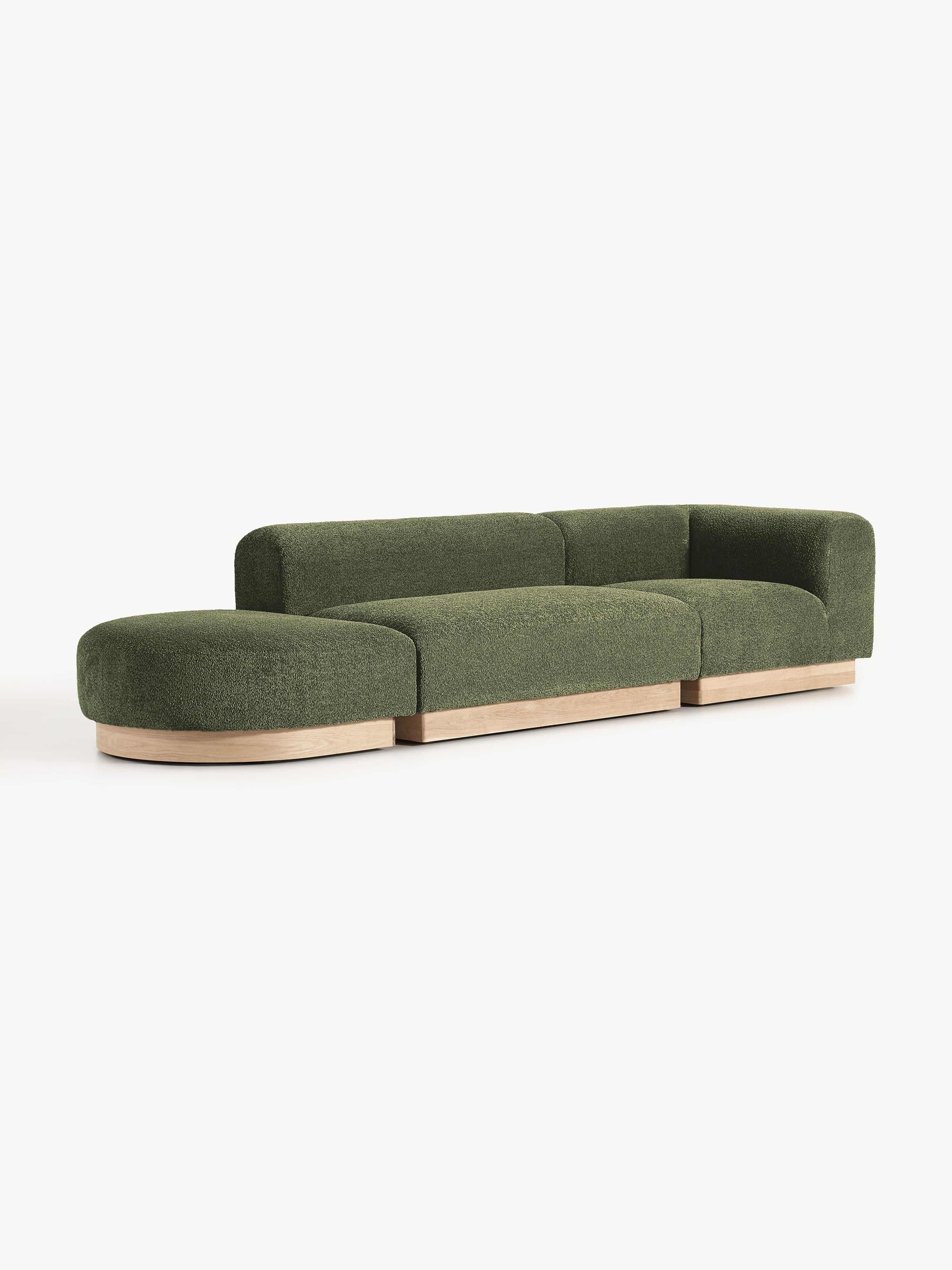 Modulaire chaise longue Natalie van teddy-bouclé met poef (links/rechts)