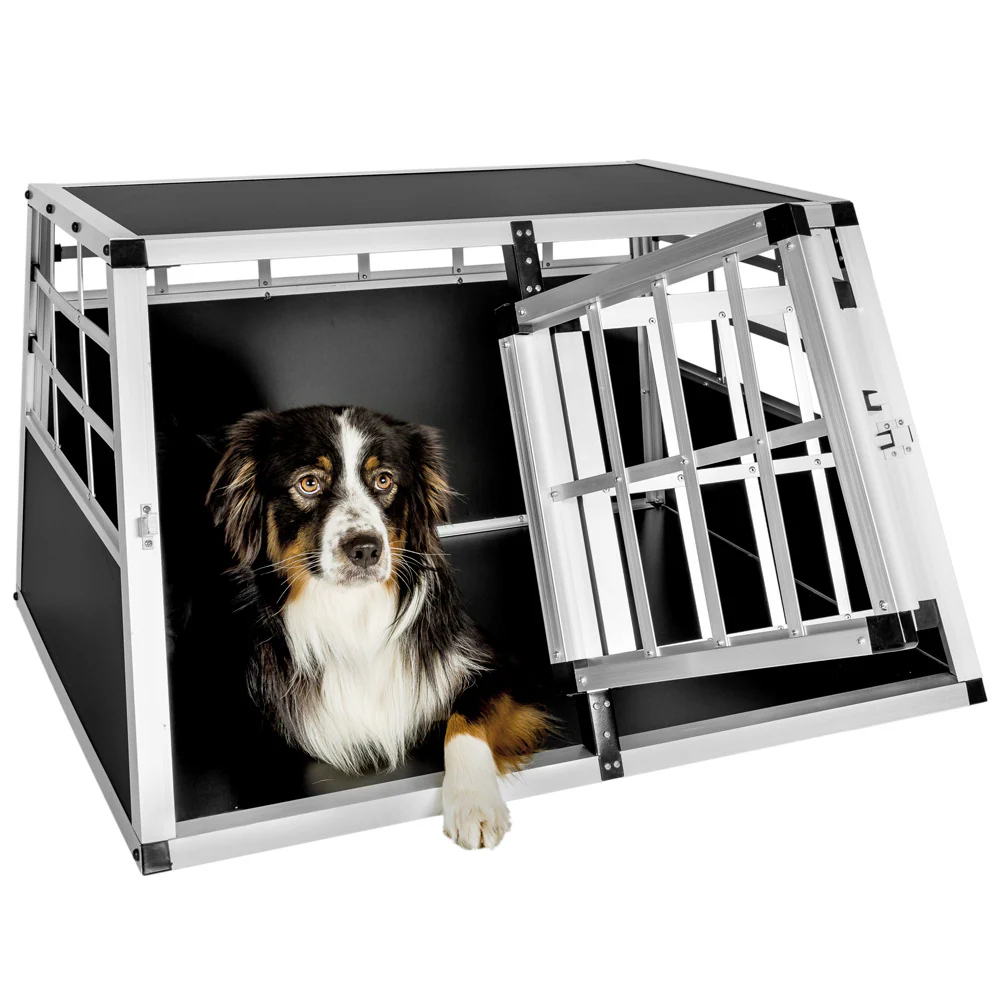 tectake® Hundetransportbox doppel, mit gerader Rückwand, verschließbare Gittertür, mit schützenden Kunststoffecken