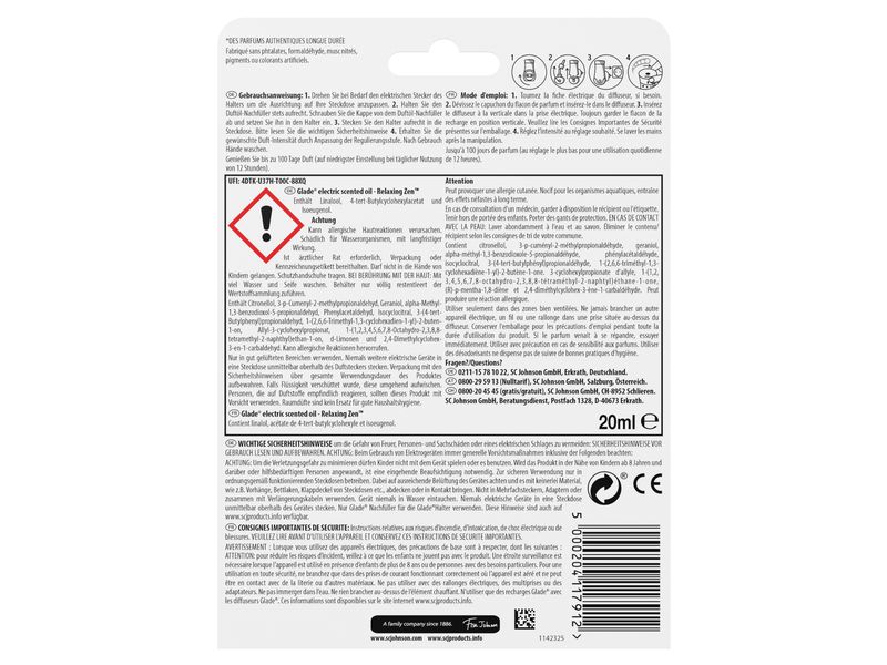 Glade Duftstecker Relaxing Zen 20 ml Elektrischer Raumduft mit Duftöl