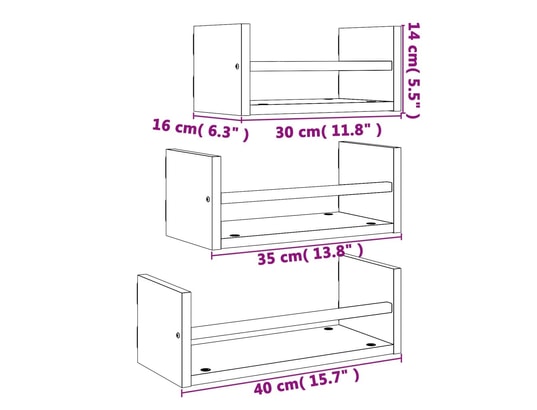 VIDAXL - Etagère murale Ensemble d'étagères murales avec barres 3 pcs sonoma gris