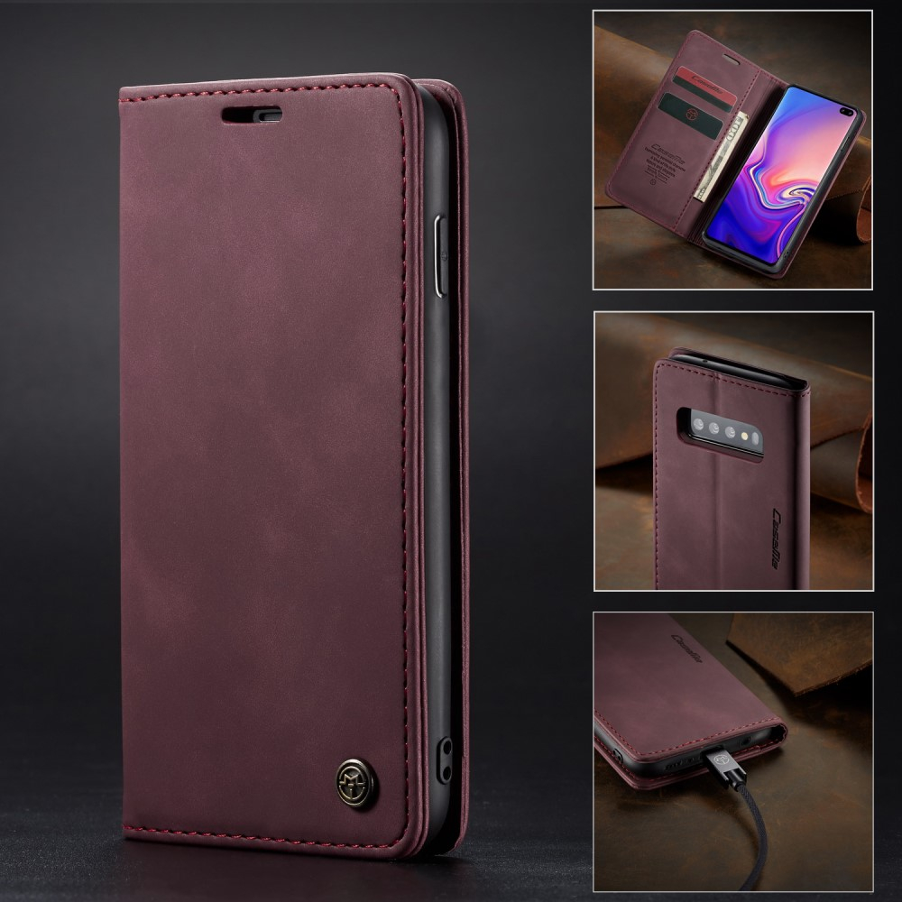 Samsung Galaxy S10 Leder Tasche Flip Wallet Etui mit Kartenfächern - Weinrot