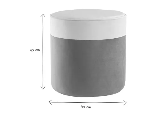 Pouf design bicolore en tissu velours blanc crème et taupe D40 cm DAISY