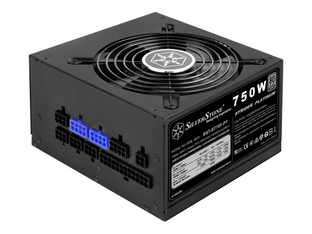 SilverStone Strider Platinum series ST75F-PT - V1.1 - strømforsyning (intern) - ATX12V 2.4/ EPS12V - 80 PLUS Platinum - AC 90-264 V - 750 Watt - aktiv PFC - sort